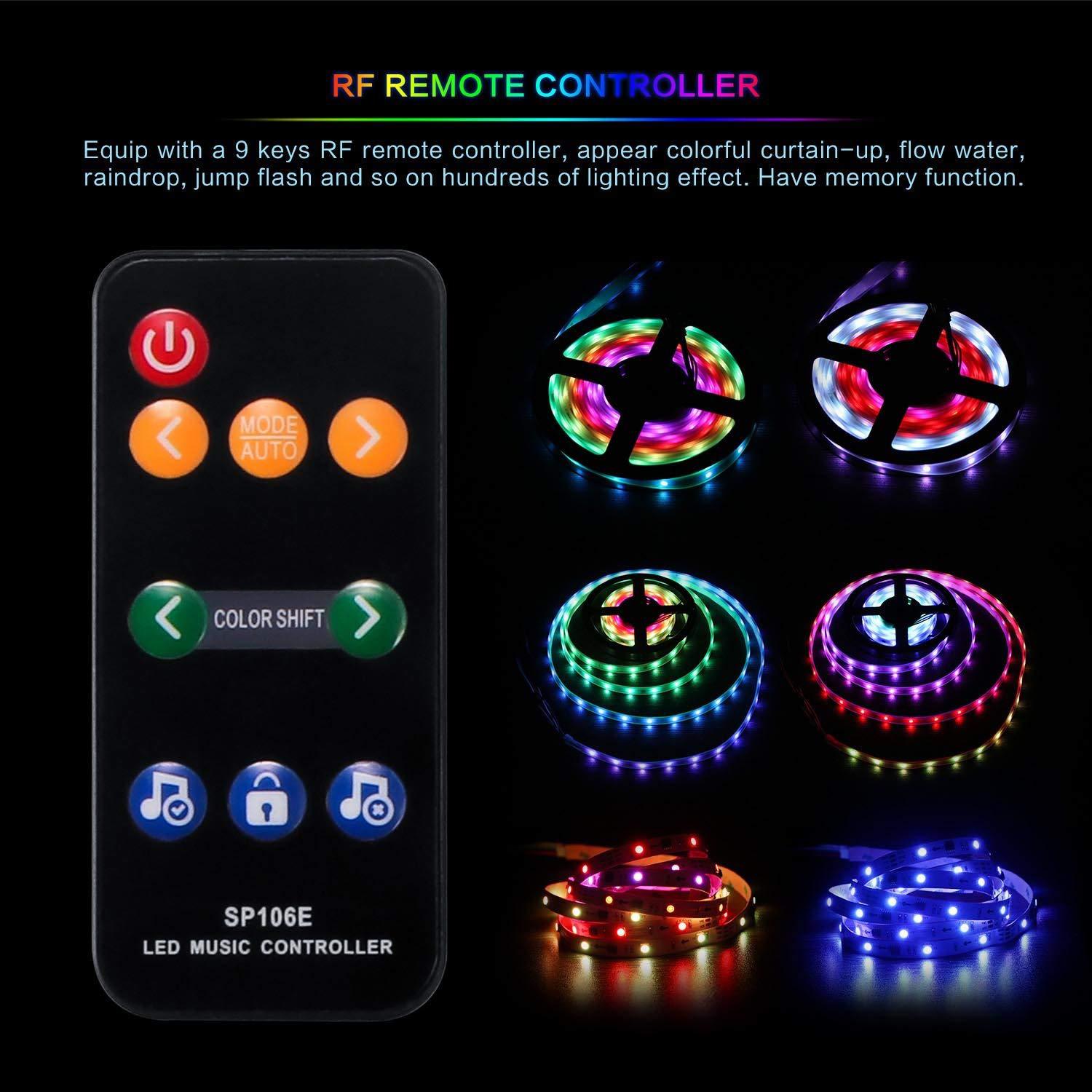 DC5-12V SP106E SPI LED Music Controller With 9Key RF Remote For Addressable WS2812B SK6812 LED Strip Lights DC5-12V SP106E SPI LED Music Controller With 9Key RF Remote For Addressable WS2812B SK6812 LED Strip Lights